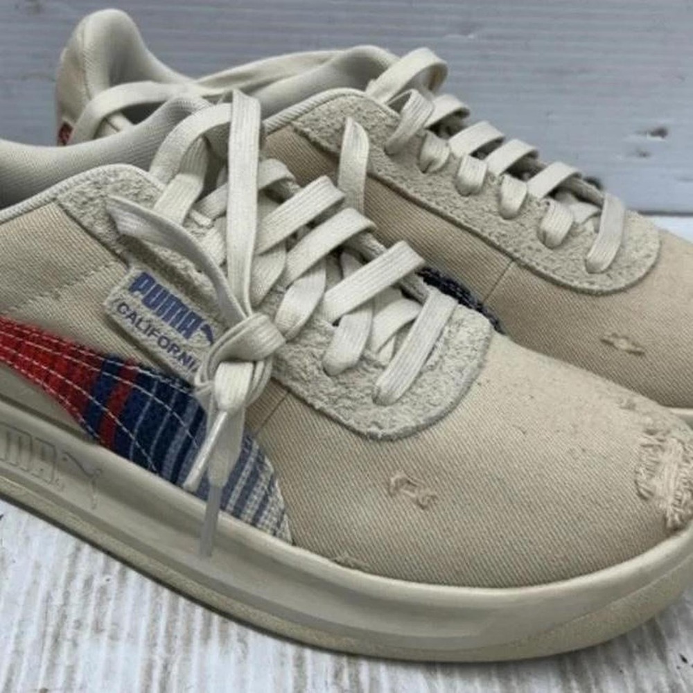 Puma California Tan Canvas Distressed Striped Low Top Sneakers 369924-01 Mens 9